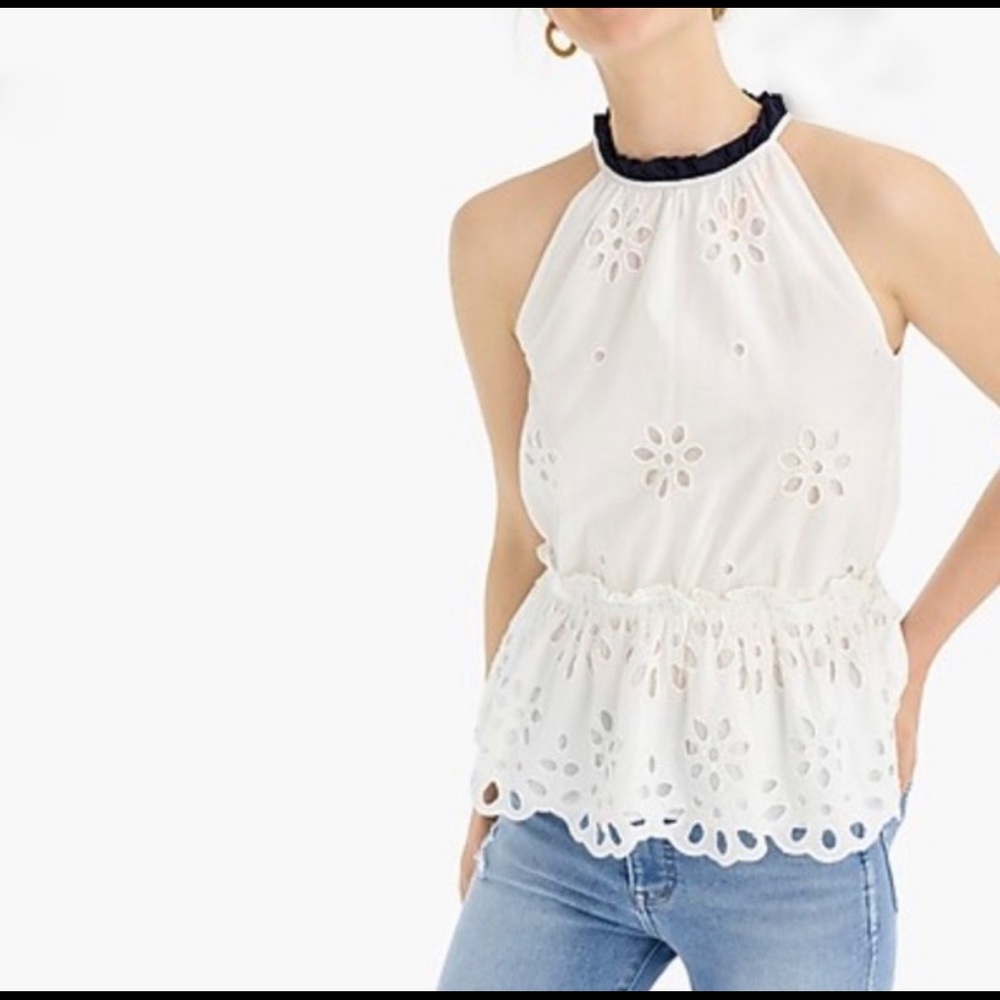 J. Crew White Eyelet Halter Top